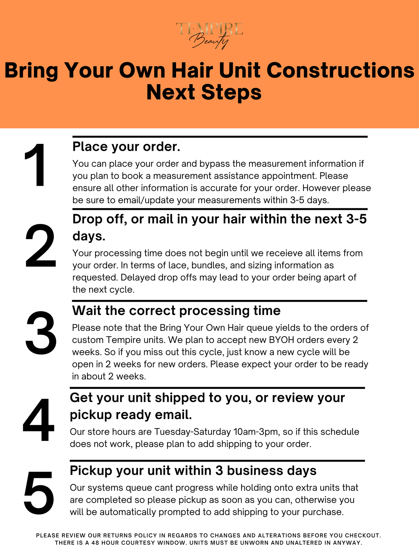 BYOH Closure/Frontal Wig Construction - Construction only(No Customization)